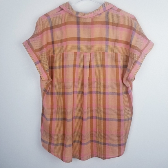 Lucky Brand Plaid Button Front Short Sleeve Top NWT - Picture 2 of 9